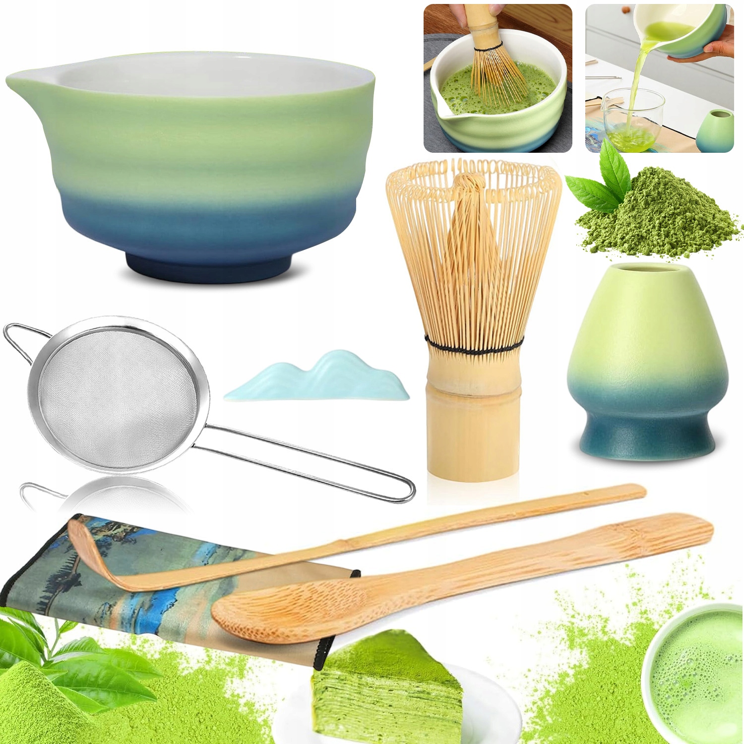Levně Bambusová Dárková Sada Na Čaj Matcha Chashaku Metlička Lžička 7 Ks