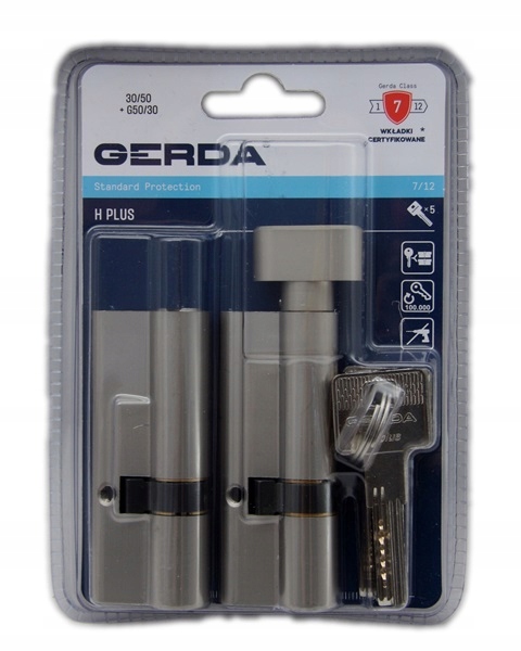 Komplet wkładek na jeden klucz 30/50 50G/30 nikiel Gerda H plus