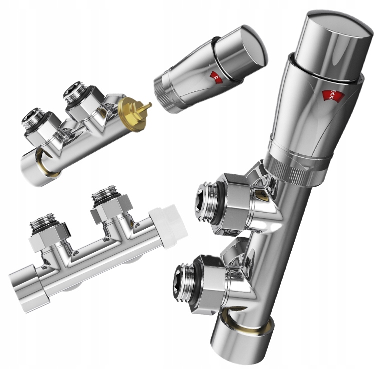 Termostatický chrómový ventil pre radiátor Pex, mosadzný komplet, hlavica 1/2