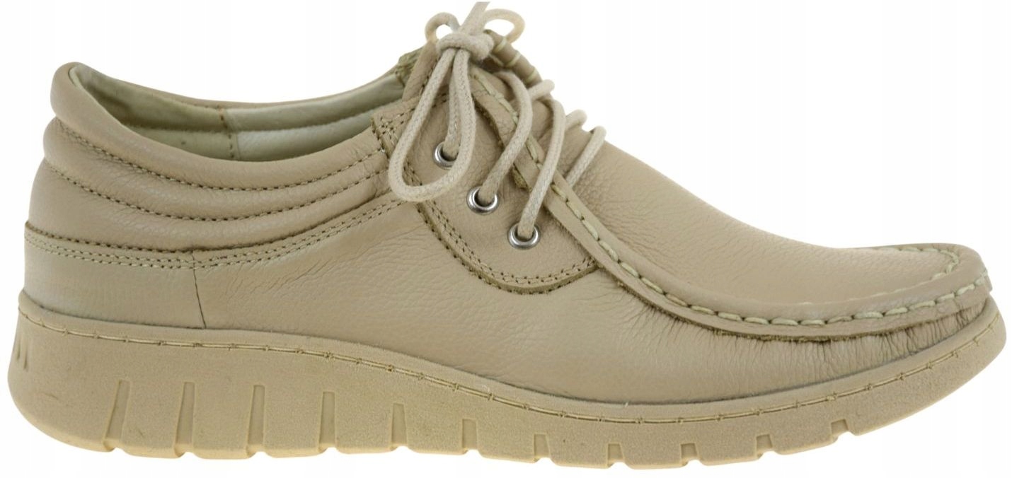 Dámské kožené polobotky béžové šněrovací mokasíny Helios 629S VEL.40