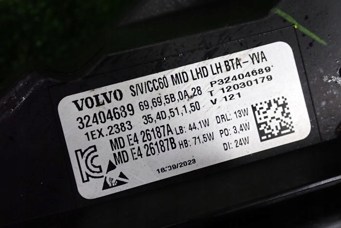 VOLVO S60 V60 II 18- reflektor left light left