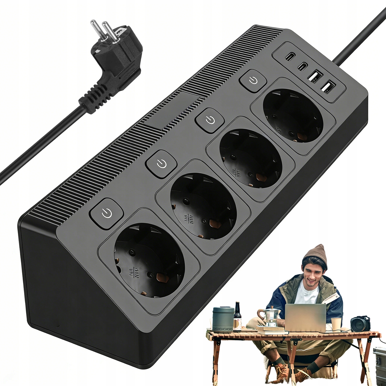 Zásuvková Lišta 4 Zásuvky 15W 2X Usb-c, 2X Usb-a 2M Prodlužovačka