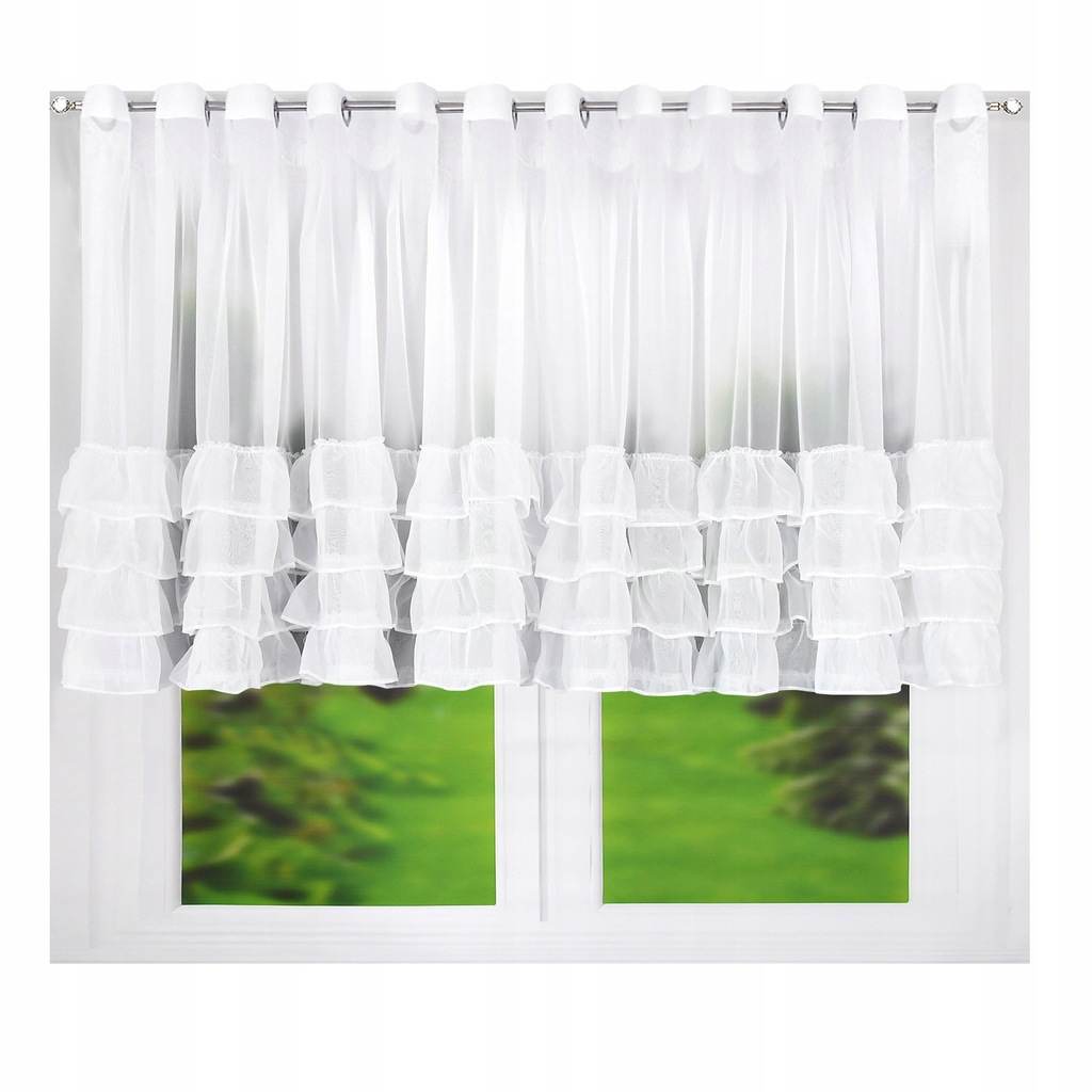 

Firany z falbanami 400x130 cm przelotki