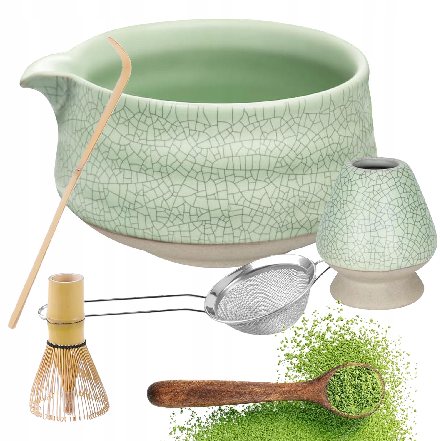 Exkluzivní Sada Matcha 5 Dílů Bambusová Miska S Keramickou Metličkou