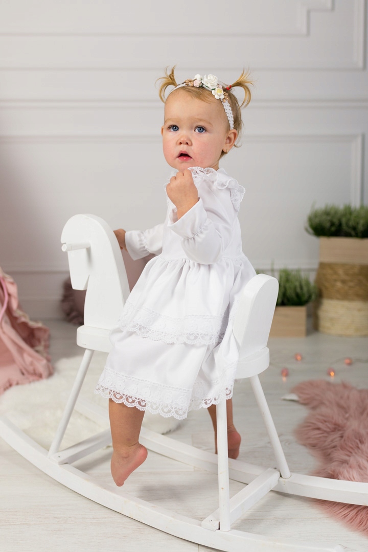 Biała Sukienka do chrztu dla dziewczynki Kaja 68 Długość sukienki 39.5 cm