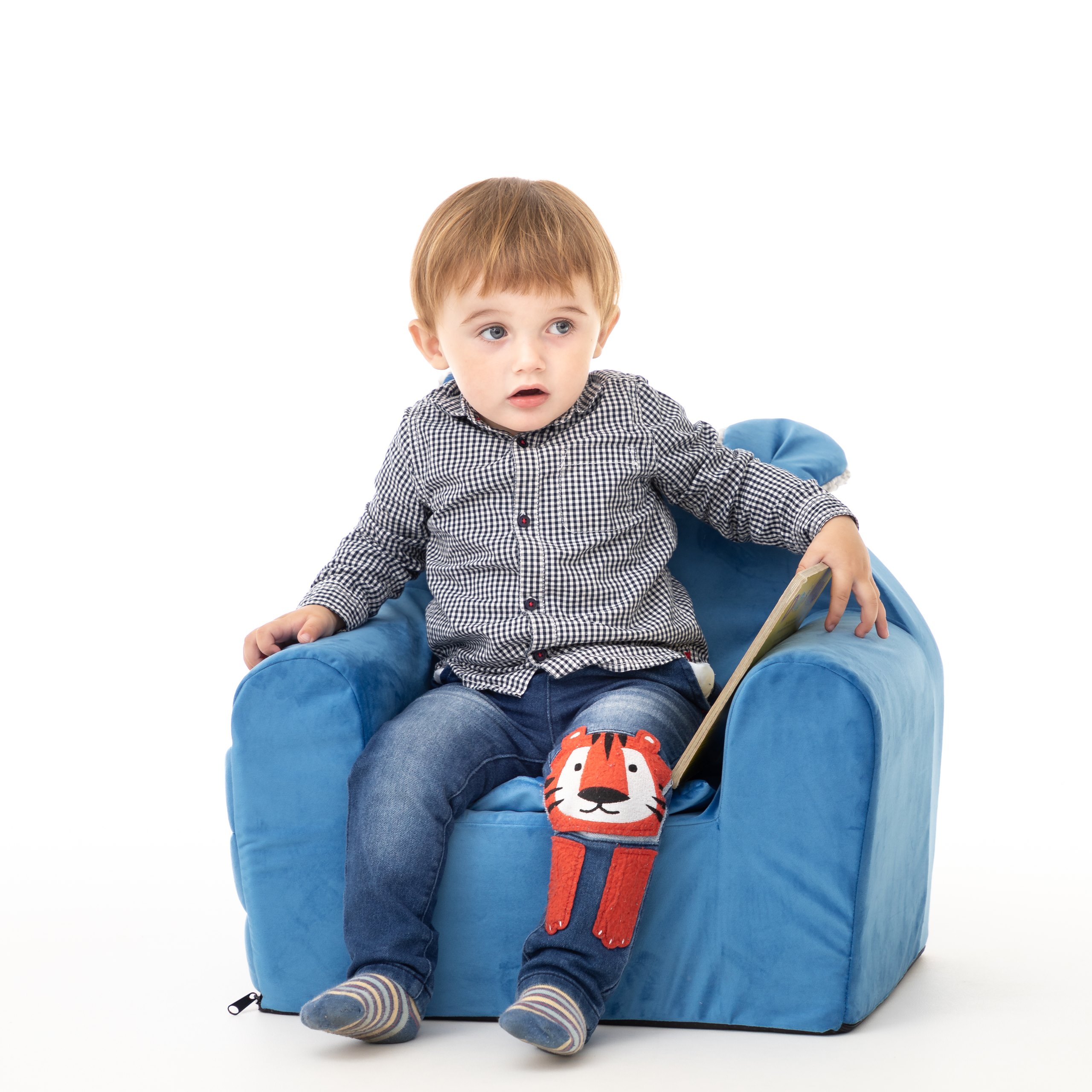 Fotel z pianki dla dzieci Fotelik mini Pufa kanapa Sofa 49x35cm Niebieska