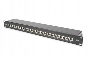 Digitus Cat 6A Patch Panel, stíněný, 1U, 24 portů, 8P8C, černy Ral 9005, 48