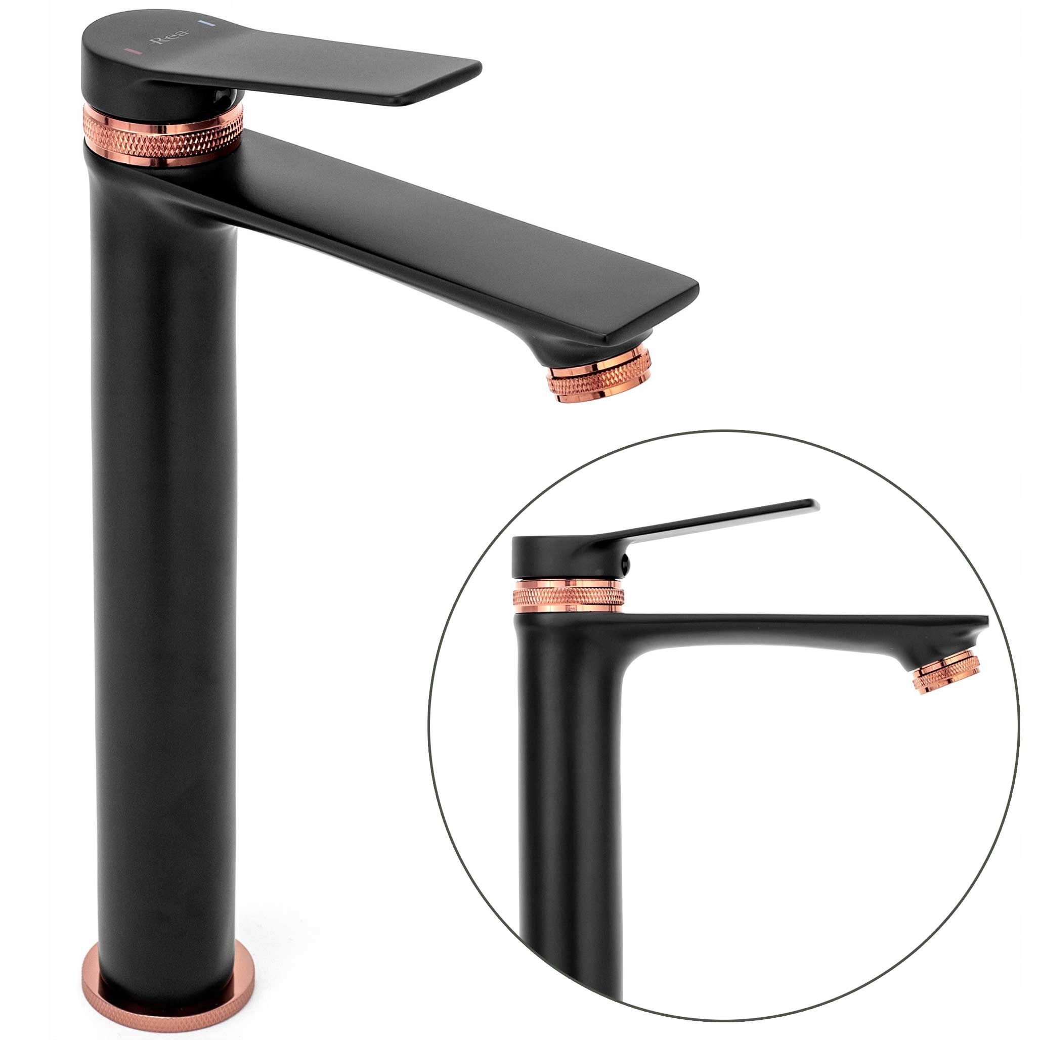 Umývadlová batéria čierna, zlatá matná, vysoká Rea Viral Rose Gold ružová