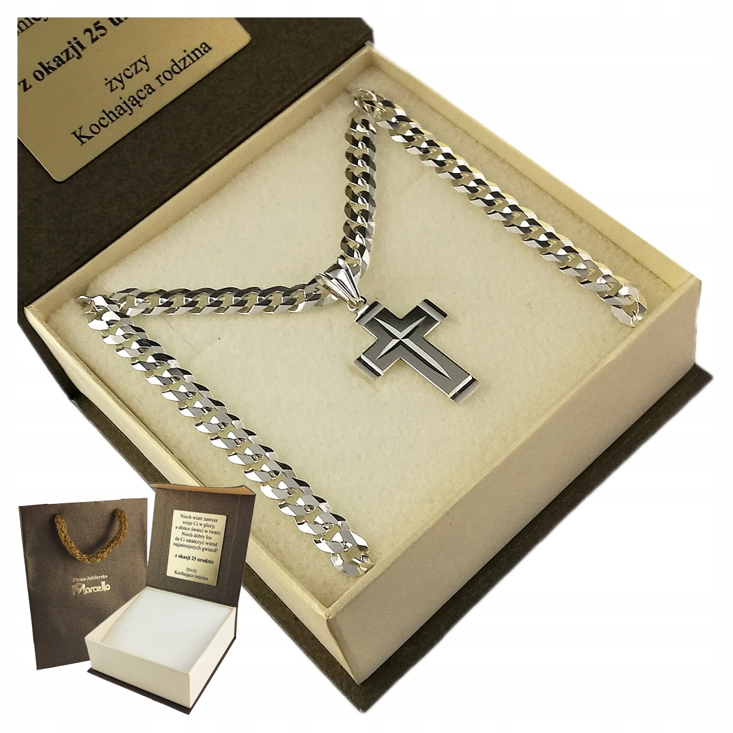 

Łańcuszek Srebrny Męski Pancerka 5mm z Krzyżykiem