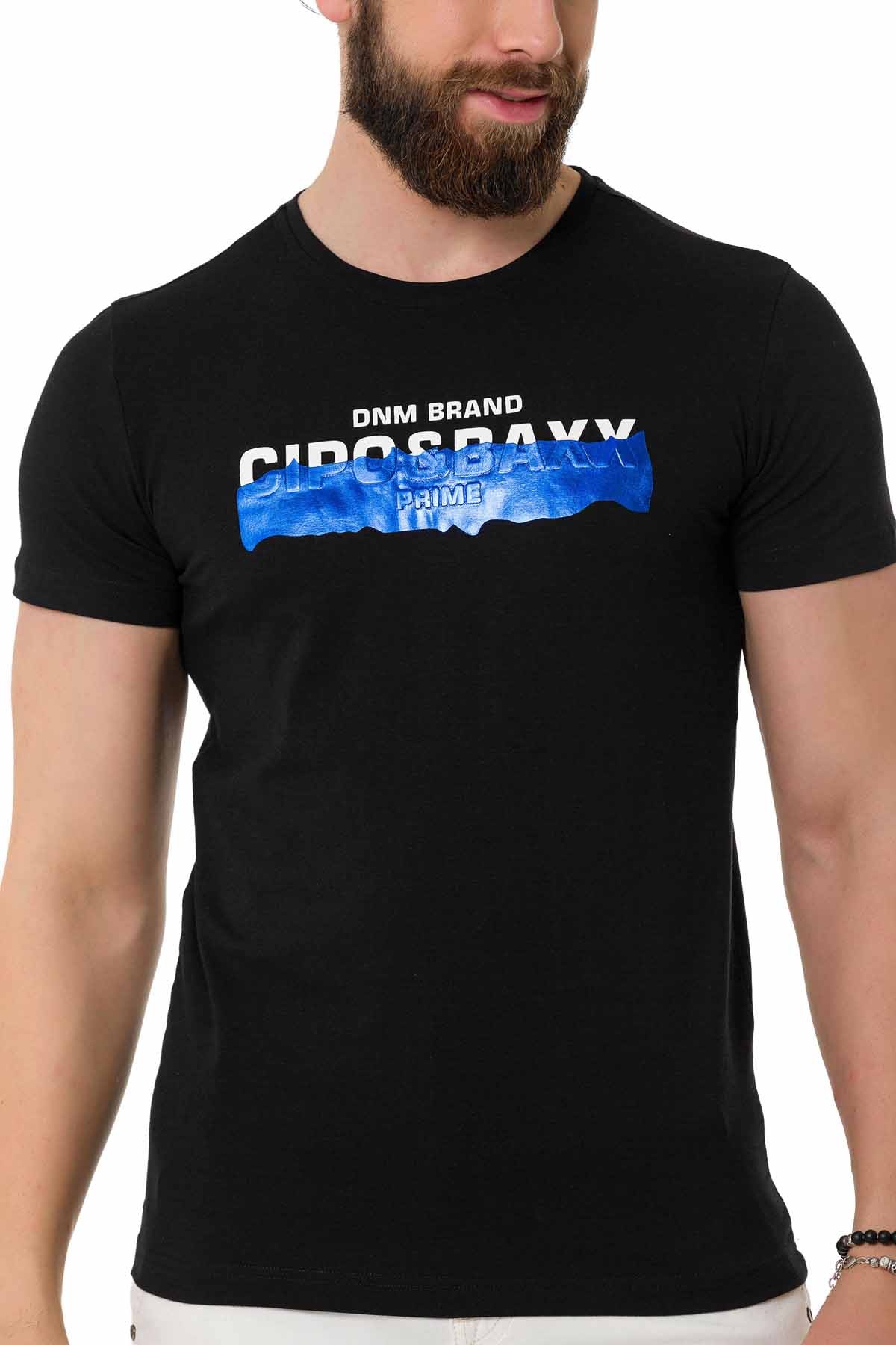 Tričko Pánské Černé Tričko Cipo Baxx Logo Nápisy Malované Motiv Holo: S