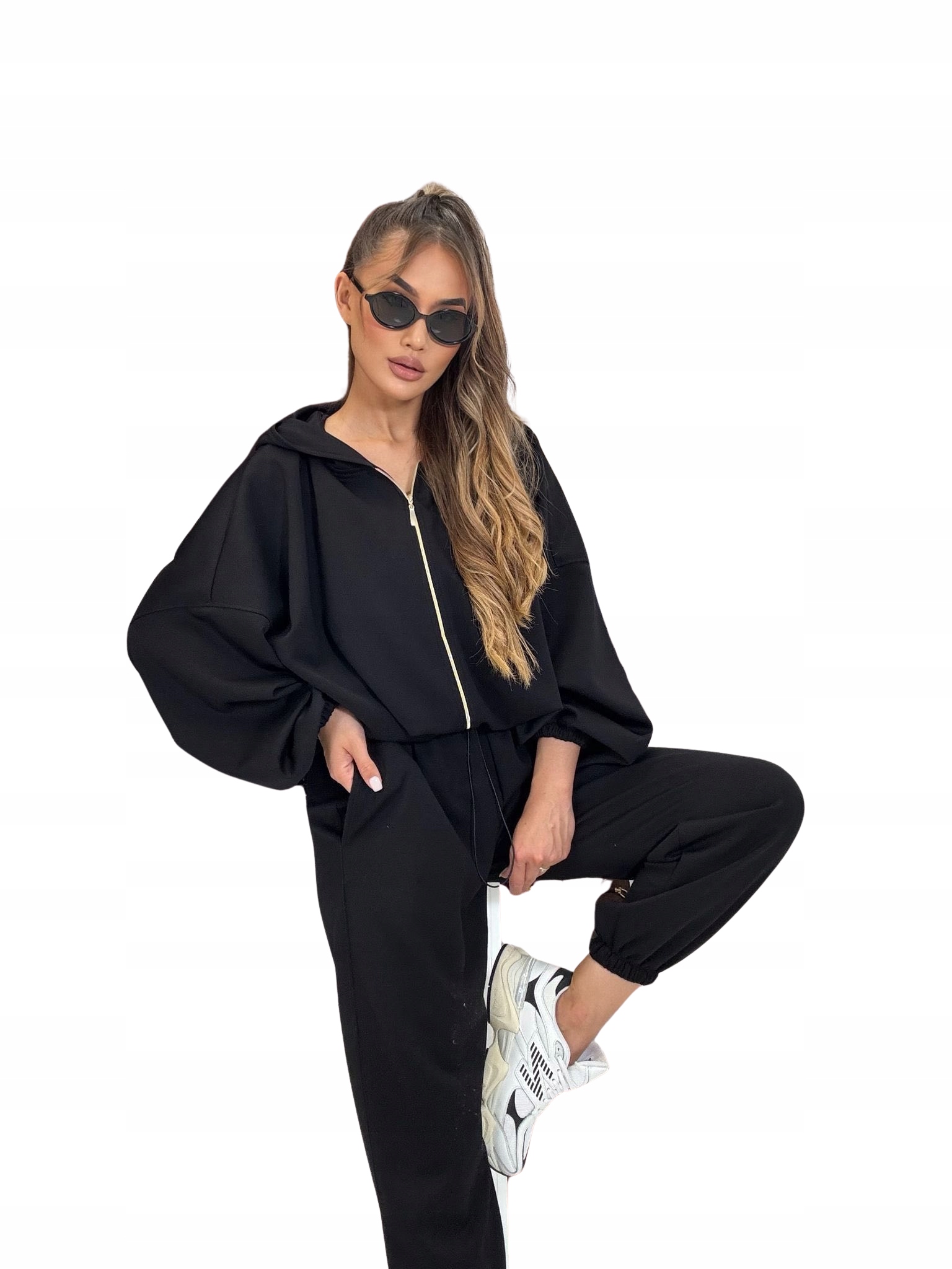 Teplákovka dámský komplet rozepínací volná mikina joggery Millagro černá