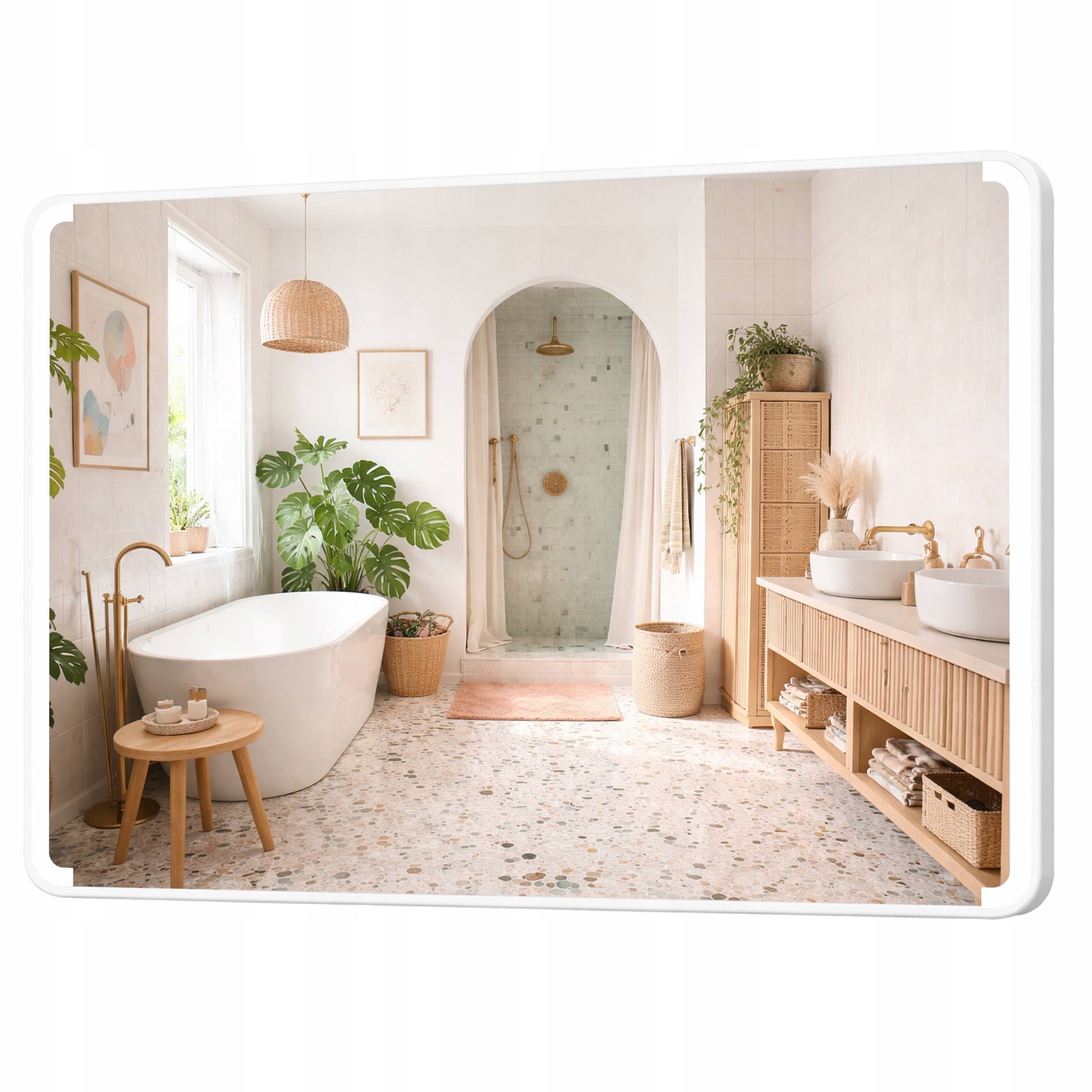 Obdĺžnikové Zrkadlo Zaoblené 90x70 Hliníkový Podsvietený Rám Loft