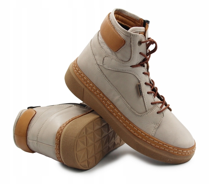 Kotníkové Boty pro ženy, zateplené, kožené, béžové Manitu 990354-09 38