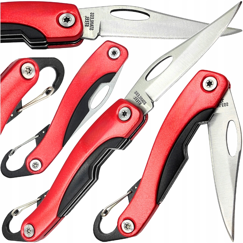 Nóż składany z karabińczykiem Red Pro 75 mm stal 420, 190 mm