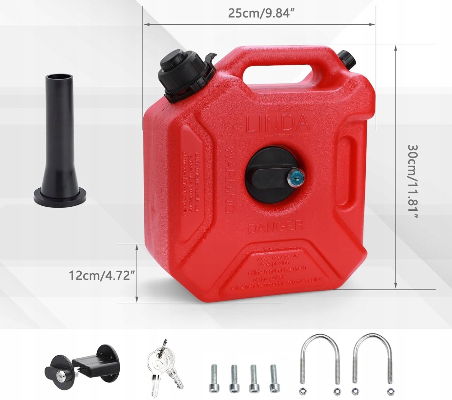 Kanister s Nálevkou náhradní nádrž 5L zámek klíče Off-road Quad Atv
