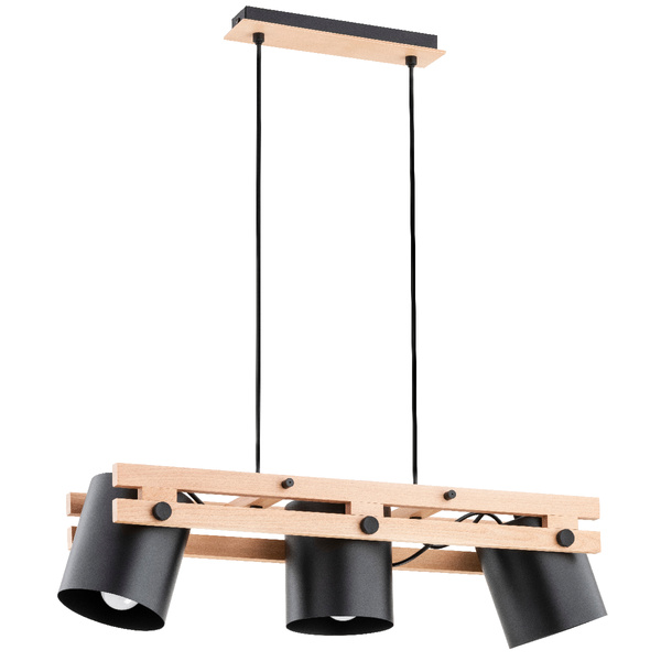 Loftový moderní lustr Harom Dřevěný, černé reflektory do jídelny