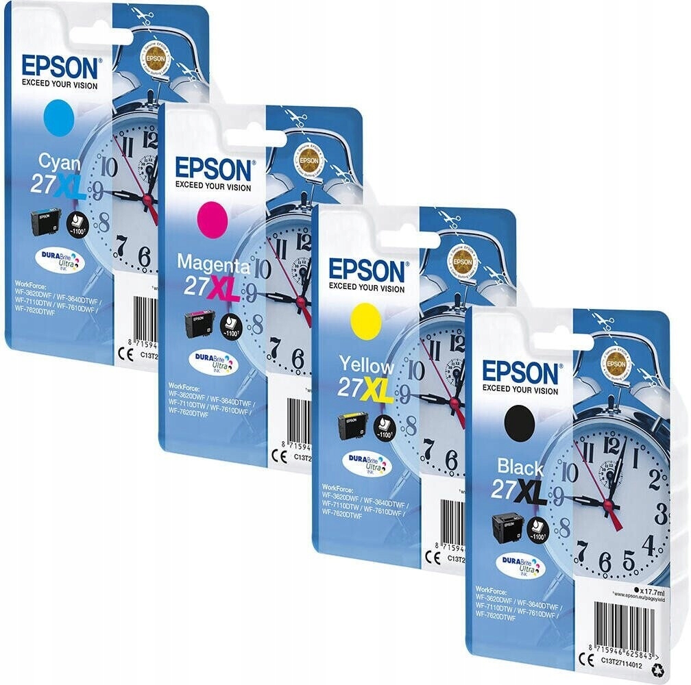 4x Tusz Epson 27XL Cmyk WF-3620 WF-7620 WF-7720 Oryg 4szt Oem