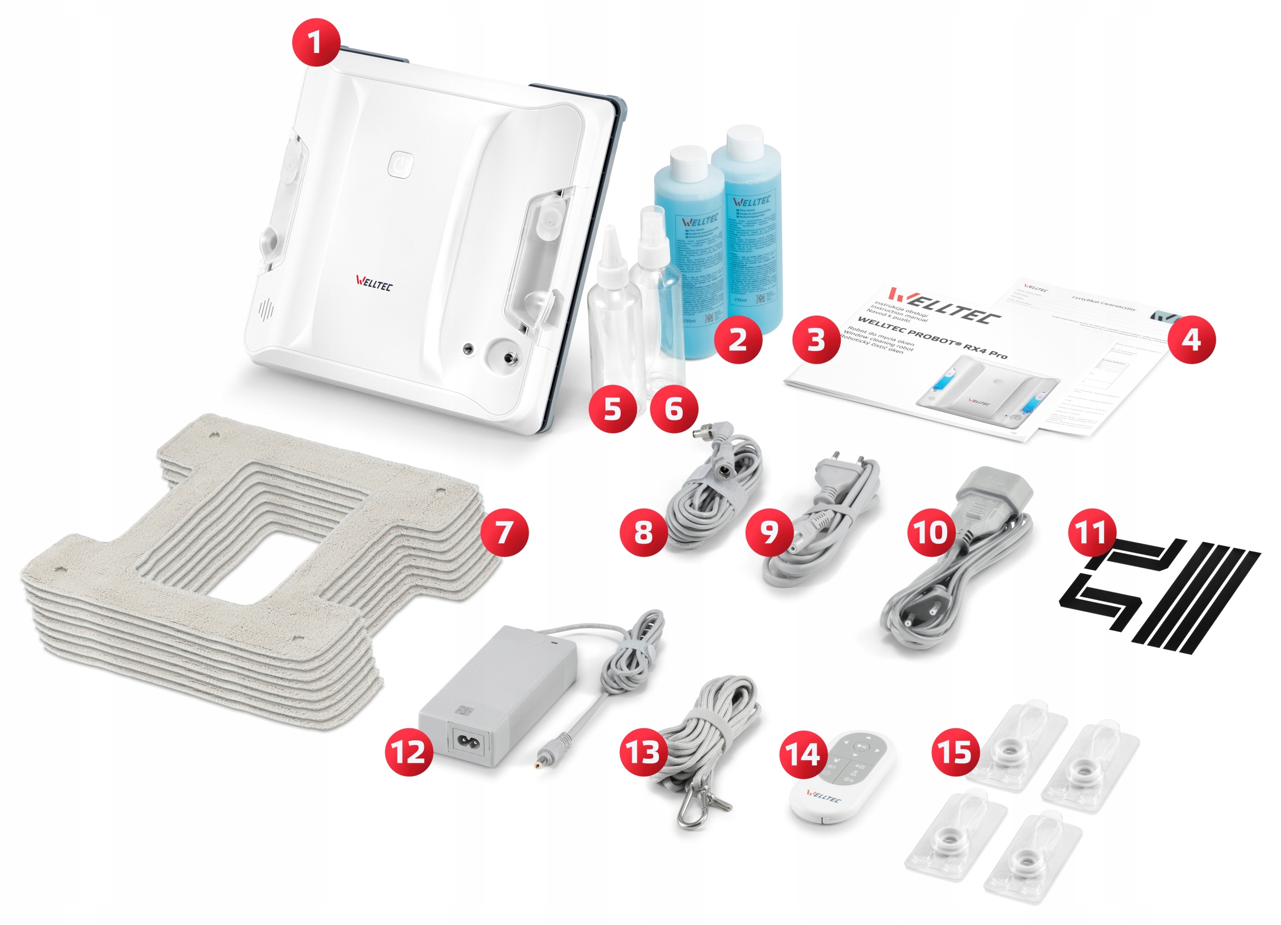 WELLTEC RX4 PRO - MYJKA DO OKIEN | 4000Pa | WiFi | PILOT + AKCESORIA Zasilanie sieciowe