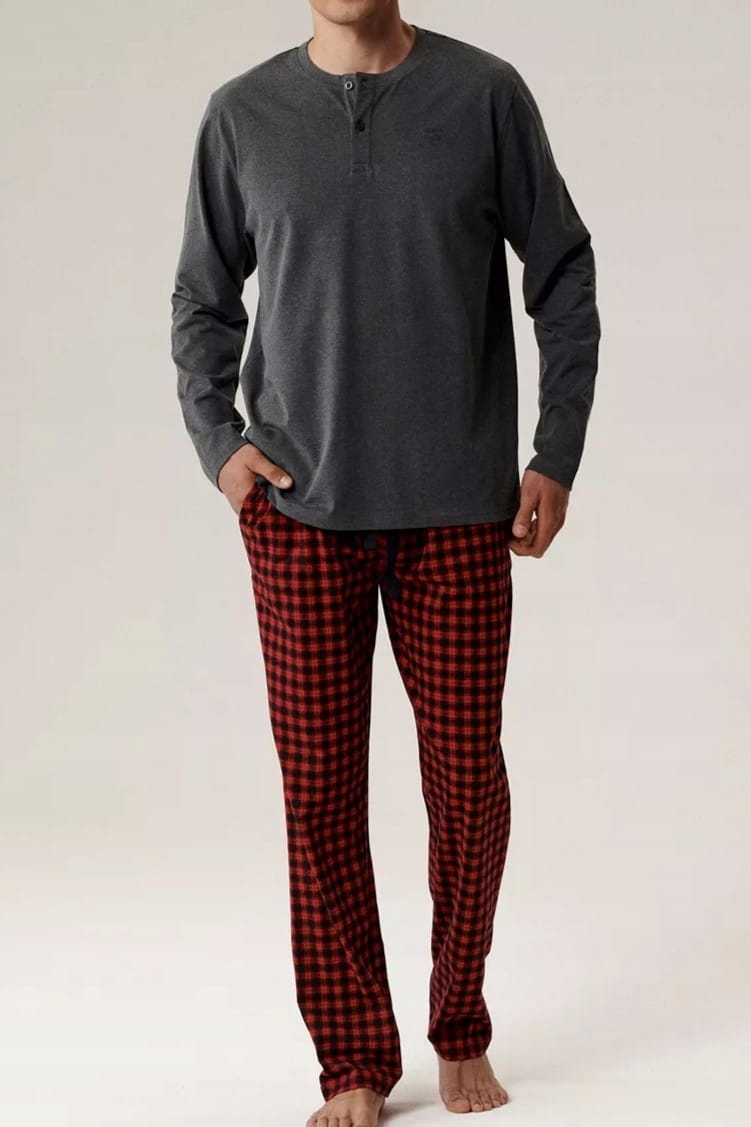 Pánské bavlněné pyžamo Atlantic NMP-394 šedý melír [Velikost 2XL]