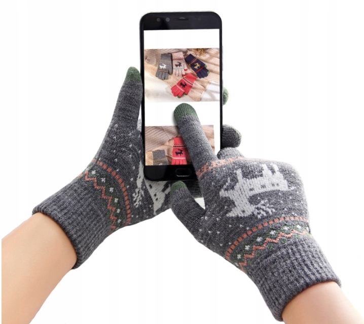 RĘKAWICZKI OCIEPLANE ZIMOWE TELEFON DOTYKOWE SZARY Model IWarm