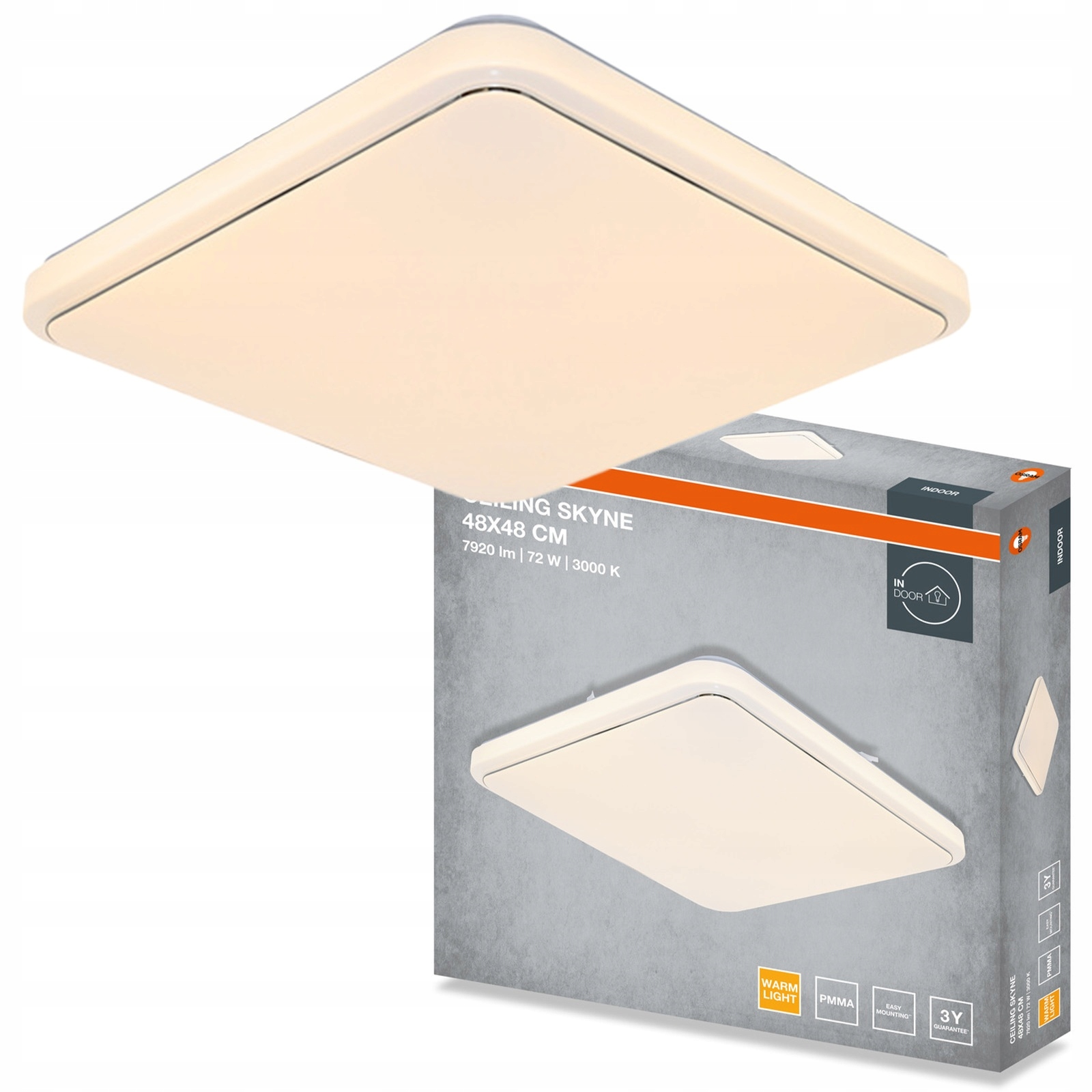 Stropné Svietidlo Led Nástenná lampa 72W 5040lm 3000K Štvorcový Biely Skyne Osram