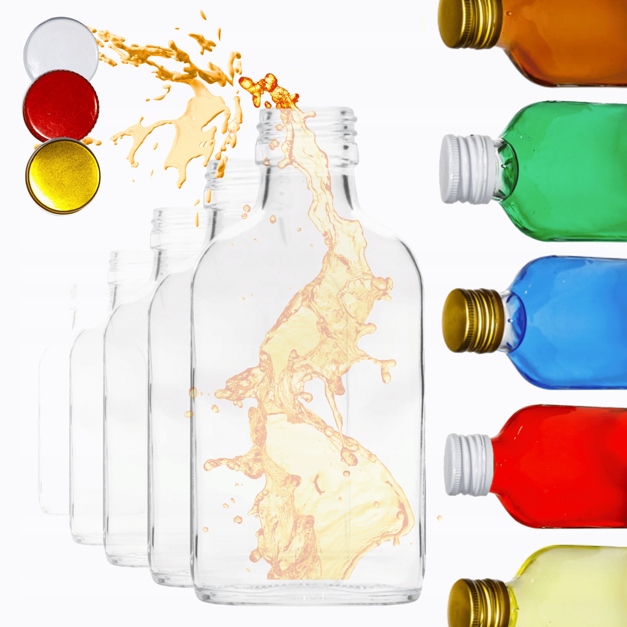 Láhev 100 ml ploché prsní vložky na šťávu likéry fi28 100 Ks Šroubovací Uzávěry Pzh