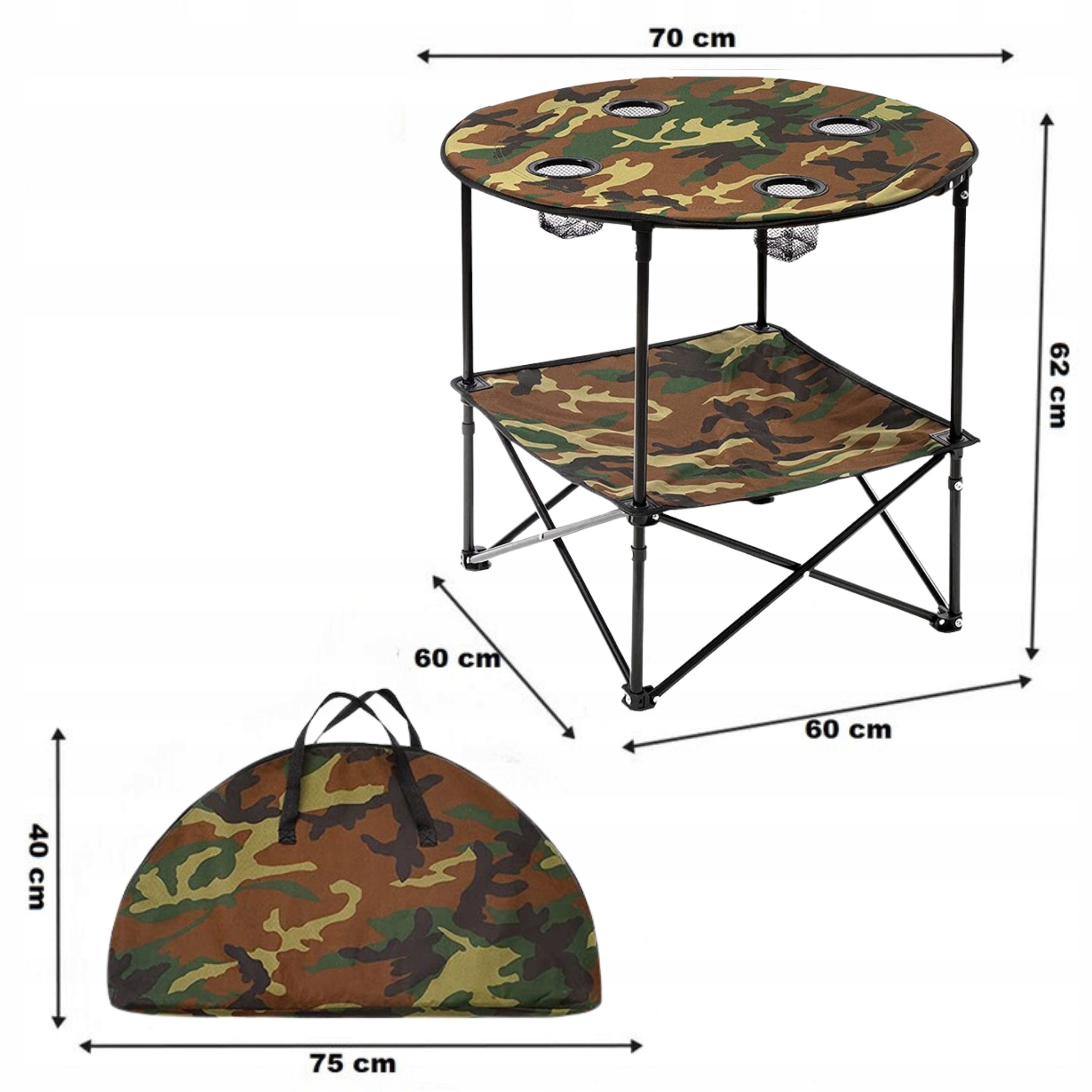 STOLIK TURYSTYCZNY SKŁADANY PRZENOŚNY KEMPINGOWY 70x70cm Z POKROWCEM MORO Marka inna
