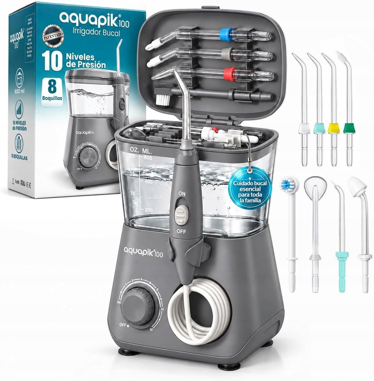 Irygator Stomatologiczny Do Zębów Jamy Ustnej Aquapik 100 600ML 10 Poziomów