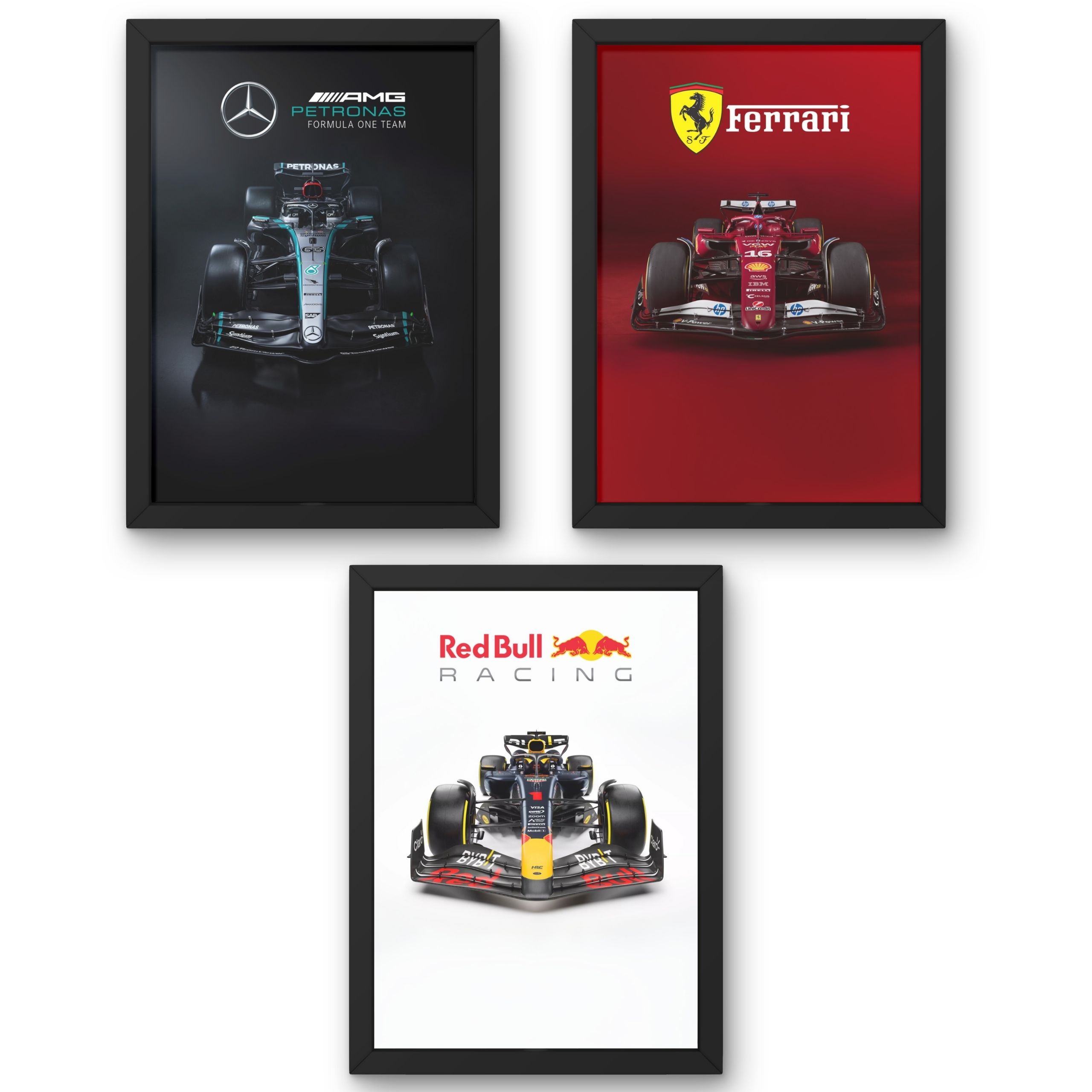 Sada tří plakátů Formule 1 F1 Ferrari Mercedes Red Bull Racing 50x70