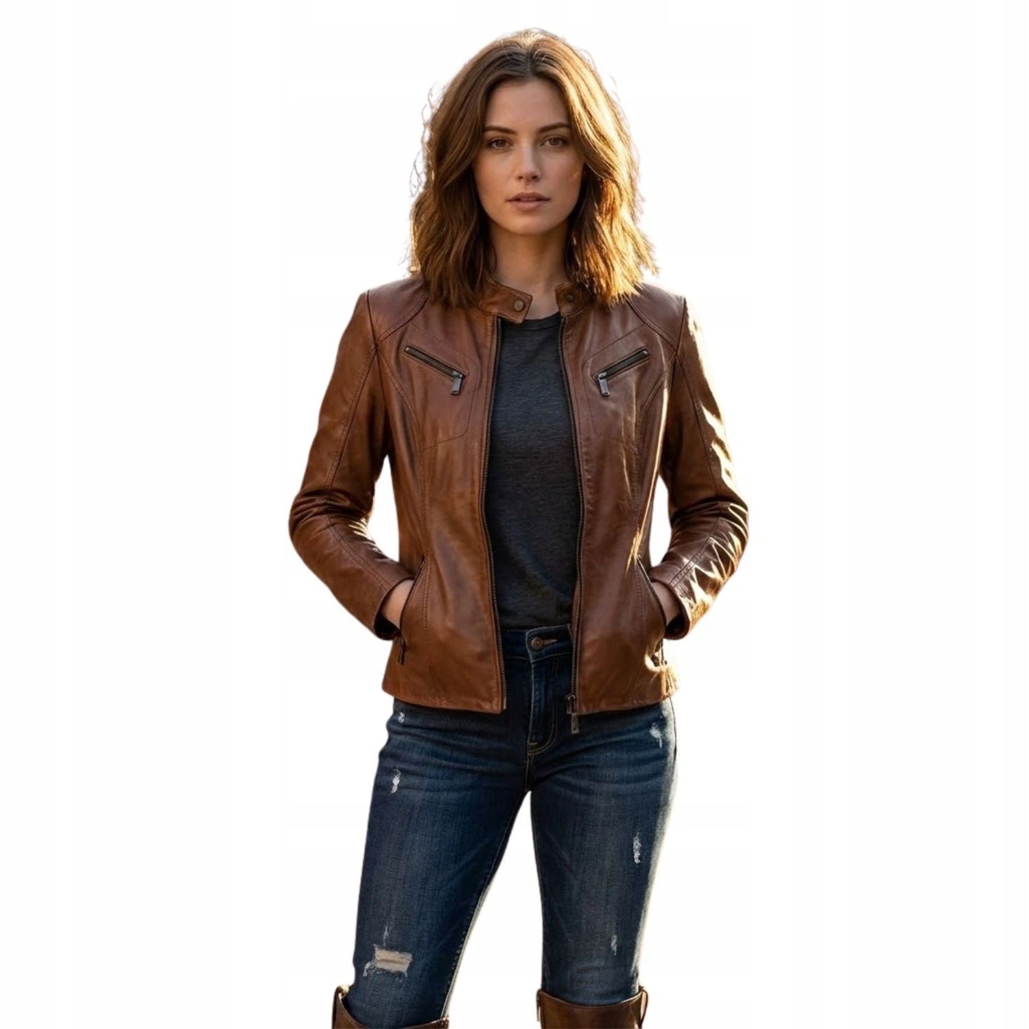 Dámská bunda Sir Raymond Tailor kožená, hnědá, bikerka vel. XXL