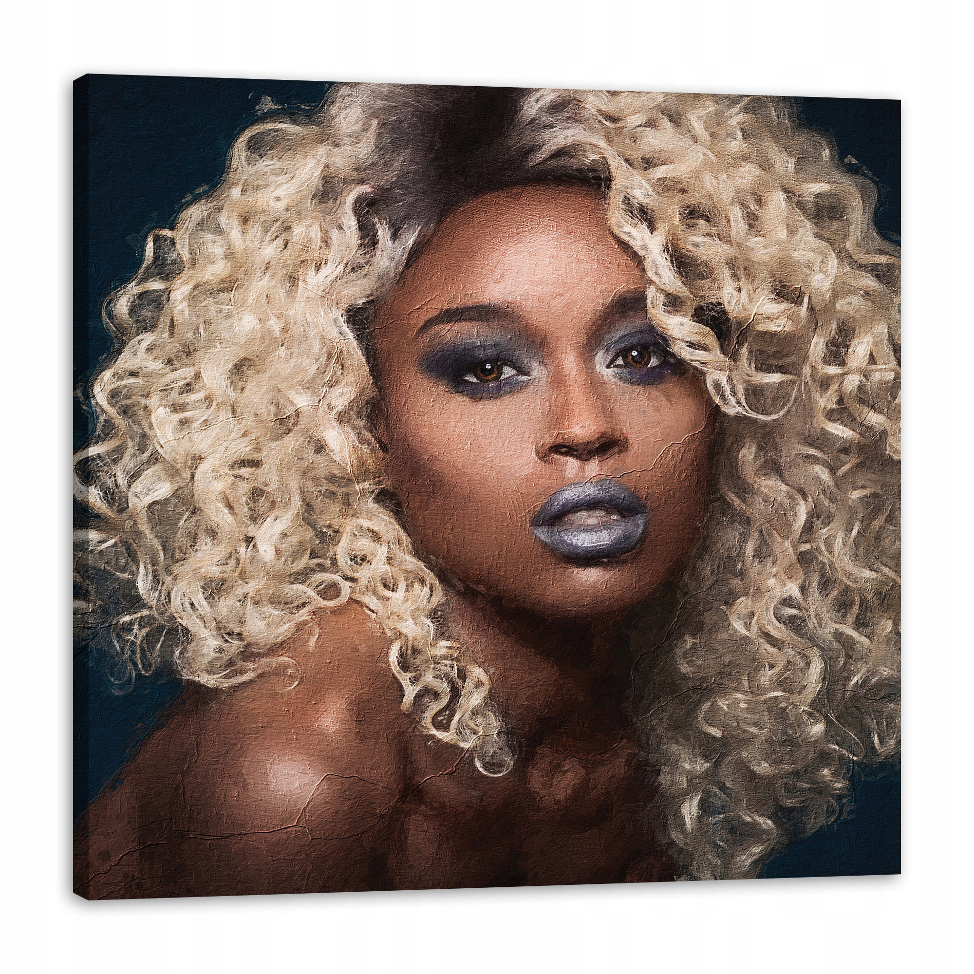 Obraz na plátně Černá žena Blond Vlasy Kudrlinky 80x80 cm