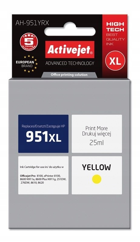 Activejet AH-951YRX Tusz (zamiennik Hp 951XL CN048AE Premium 25 ml żółty