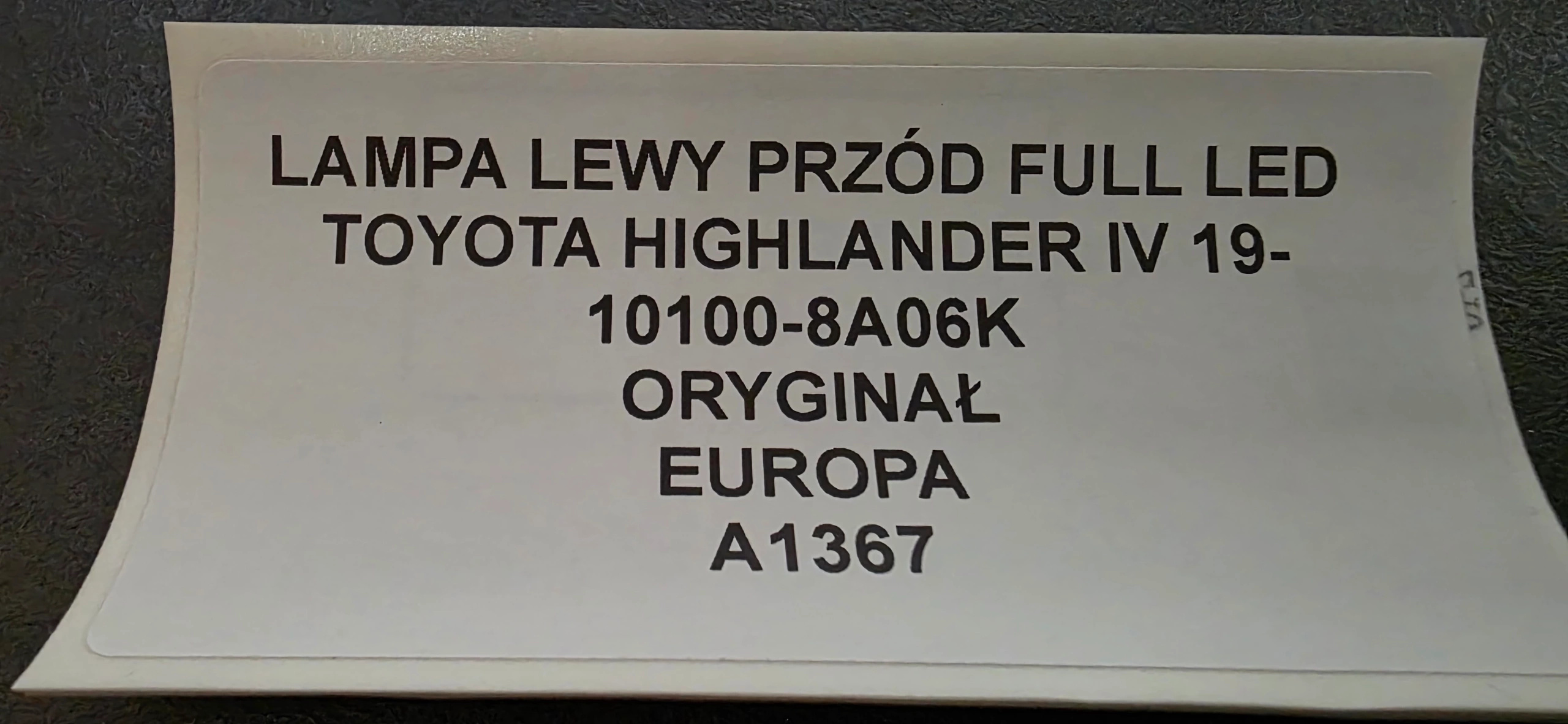 light left front FULL LED TOYOTA HIGHLANDER IV 19- original 10100-8A06K