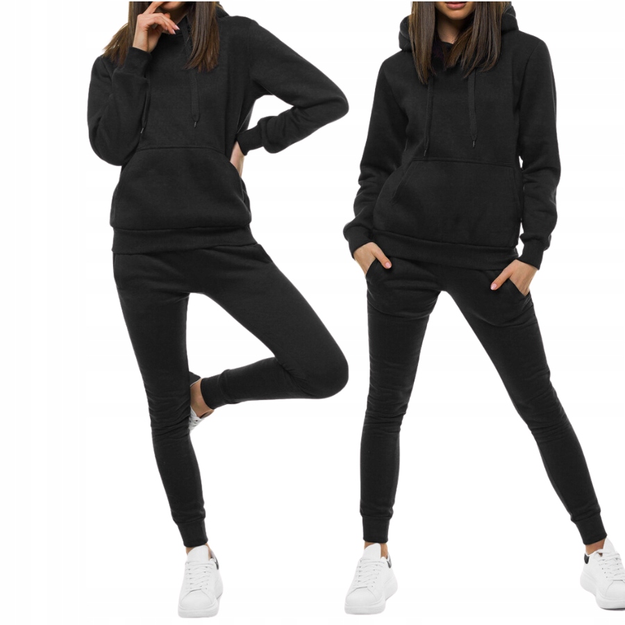 Damski Komplet Dresowyczarny Z Kapturem Modny Wygląd Rozmiar M