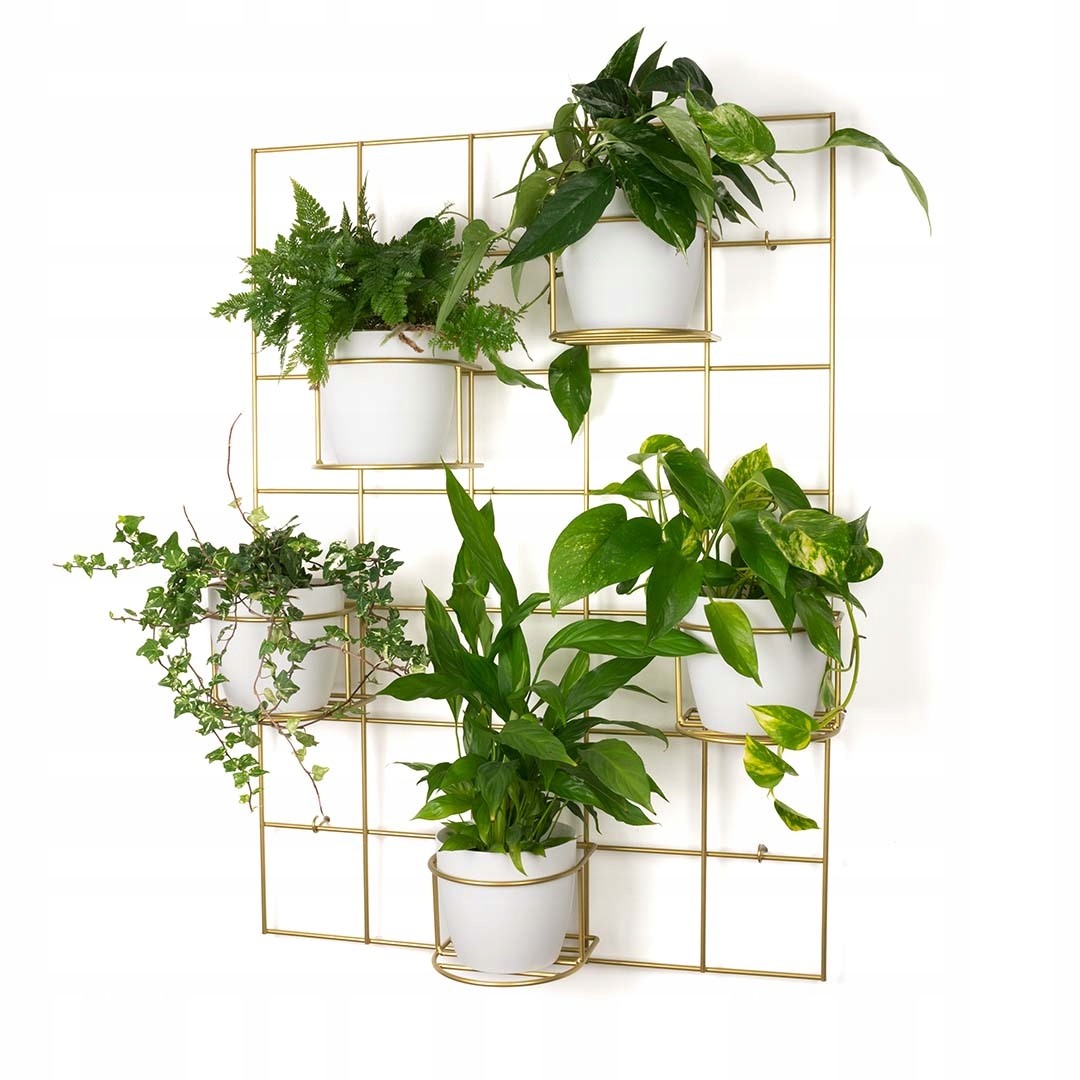 Nástenný Držiak Na Kvetináč Hedera 2 mriežka a 5 košov, zavesný na stenu, zlatý