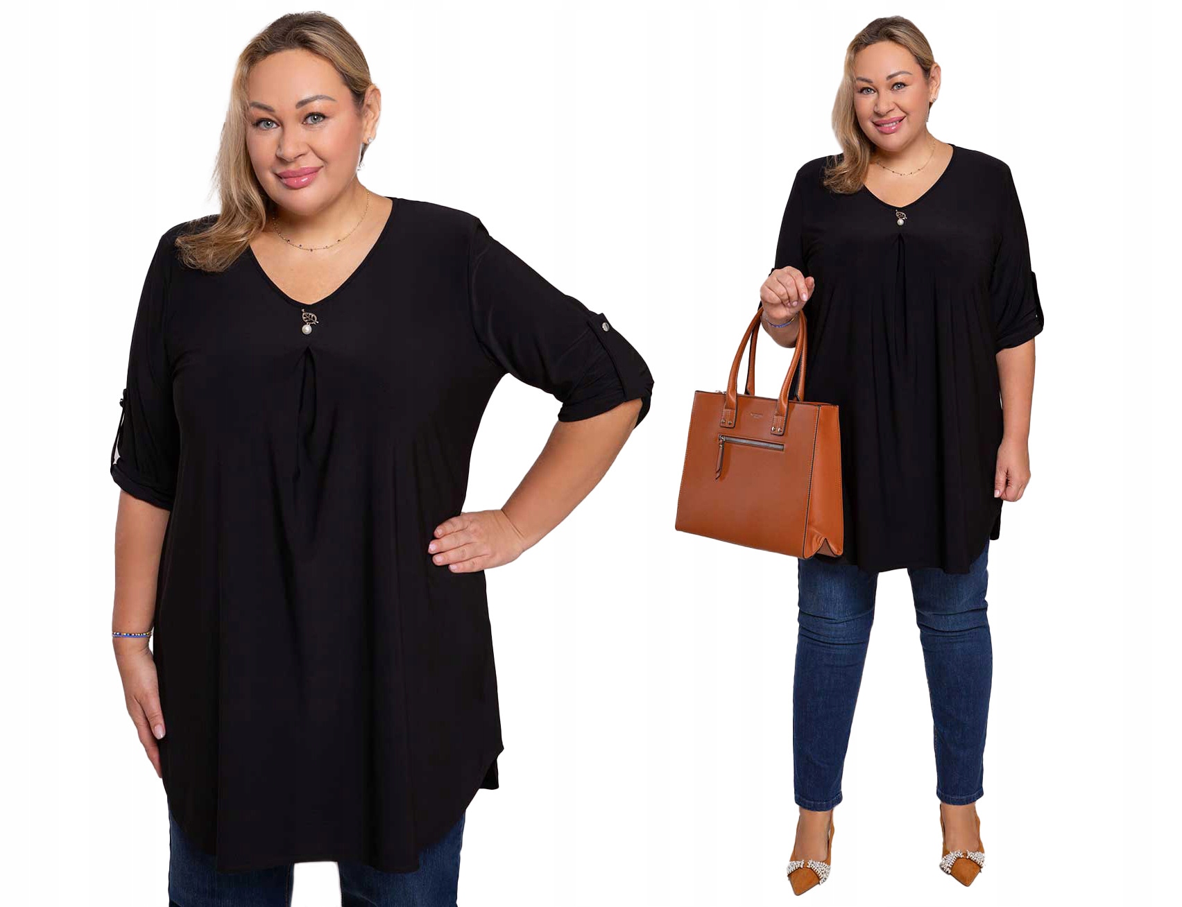 Černá tunika s broží plus size velikost 60/62