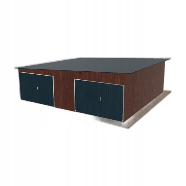 Plechová garáž 7.5x7 m, dvoupolohová, spád vlevo, tmavý ořech