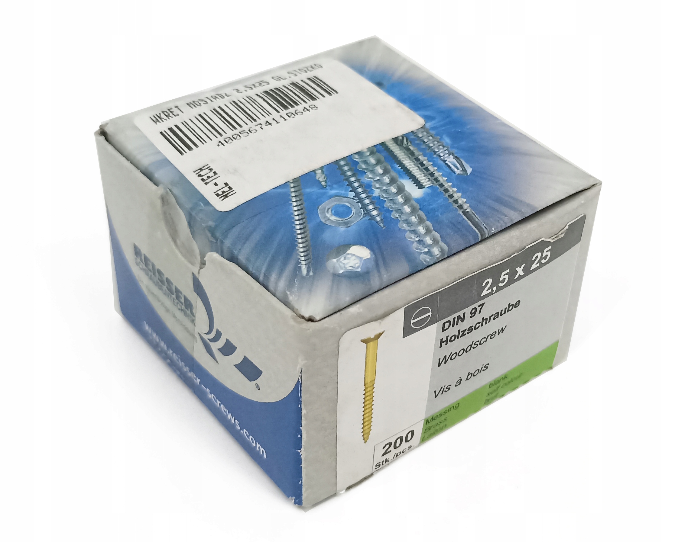 Wkręty mosiądz Reisser 2,5x25, łeb stożkowy DIN 97 Kod producenta 4005674110648