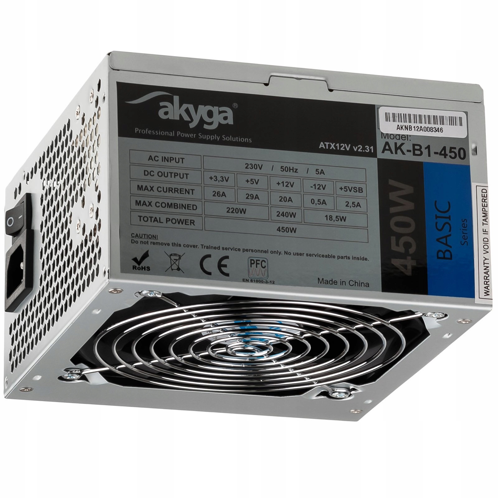 

Akyga AK-B1-450 Zasilacz Atx 450W P4 Ppfc Fan 12cm