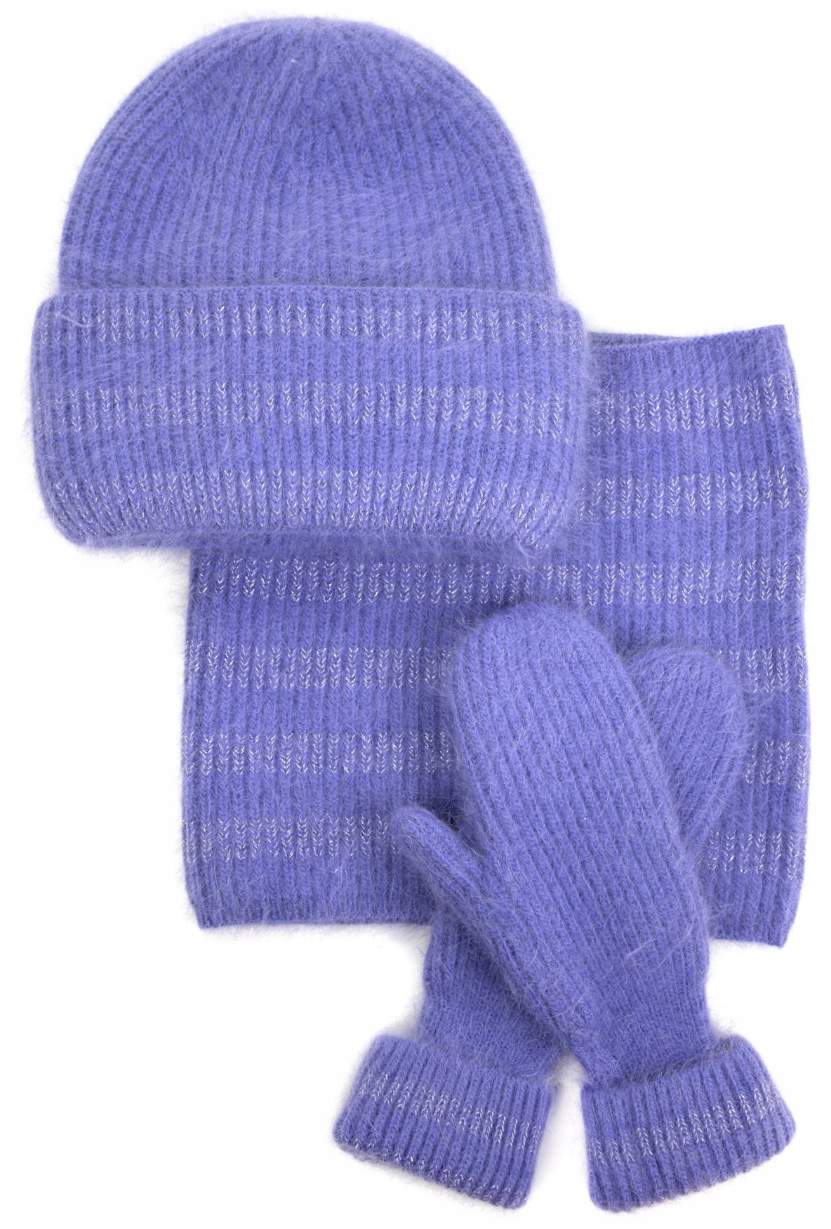 Sada: čepice, šála a rukavice Allenspark angorová, levandulová