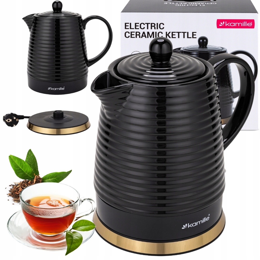 Czajnik Elektryczny czarny bezprzewodowy Ceramiczny Kamille 1200 W 1,2 L
