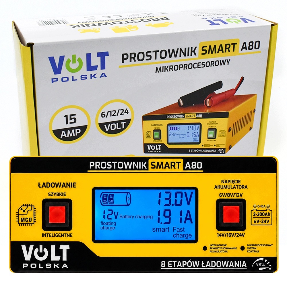 Prostownik Samochodowy Automatyczny Volt Naprawa Akumulatorów 6V 12V 15A