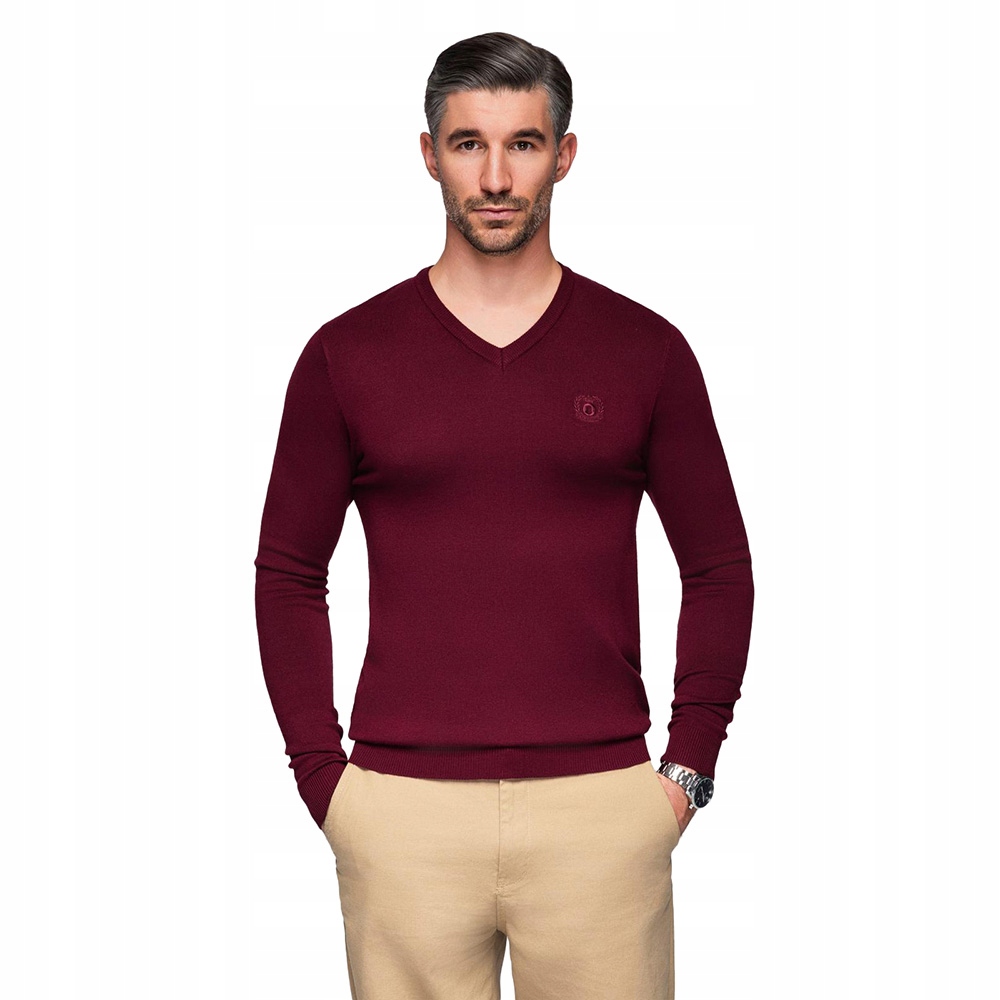 Klasický pánský vínový svetr s výstřihem do V-Neck V13 OM-SWBS-0107 XL