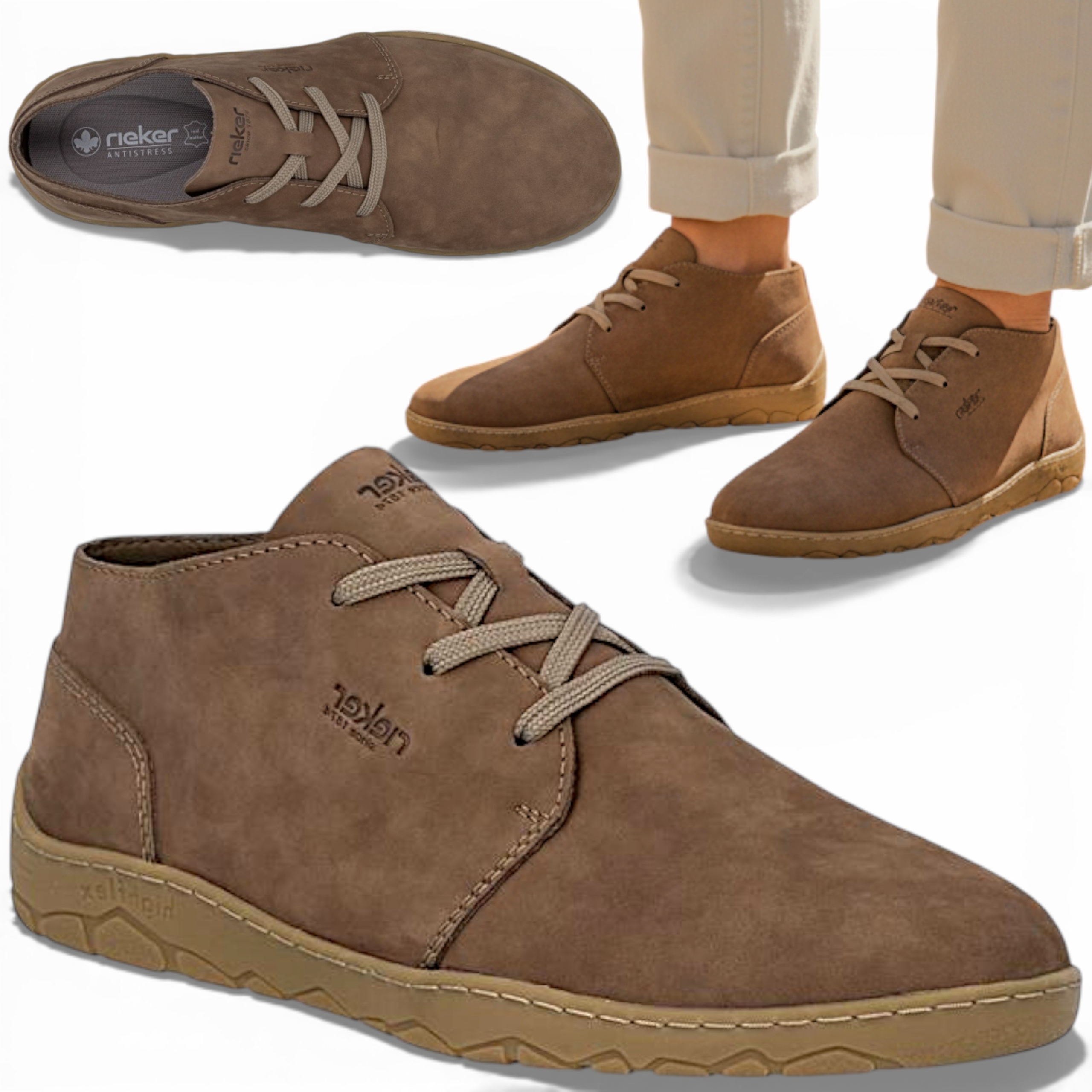 Pánské polobotky Z Přírodní Kůže 43 Rieker Vázaná obuv Jaro Léto Hnědá