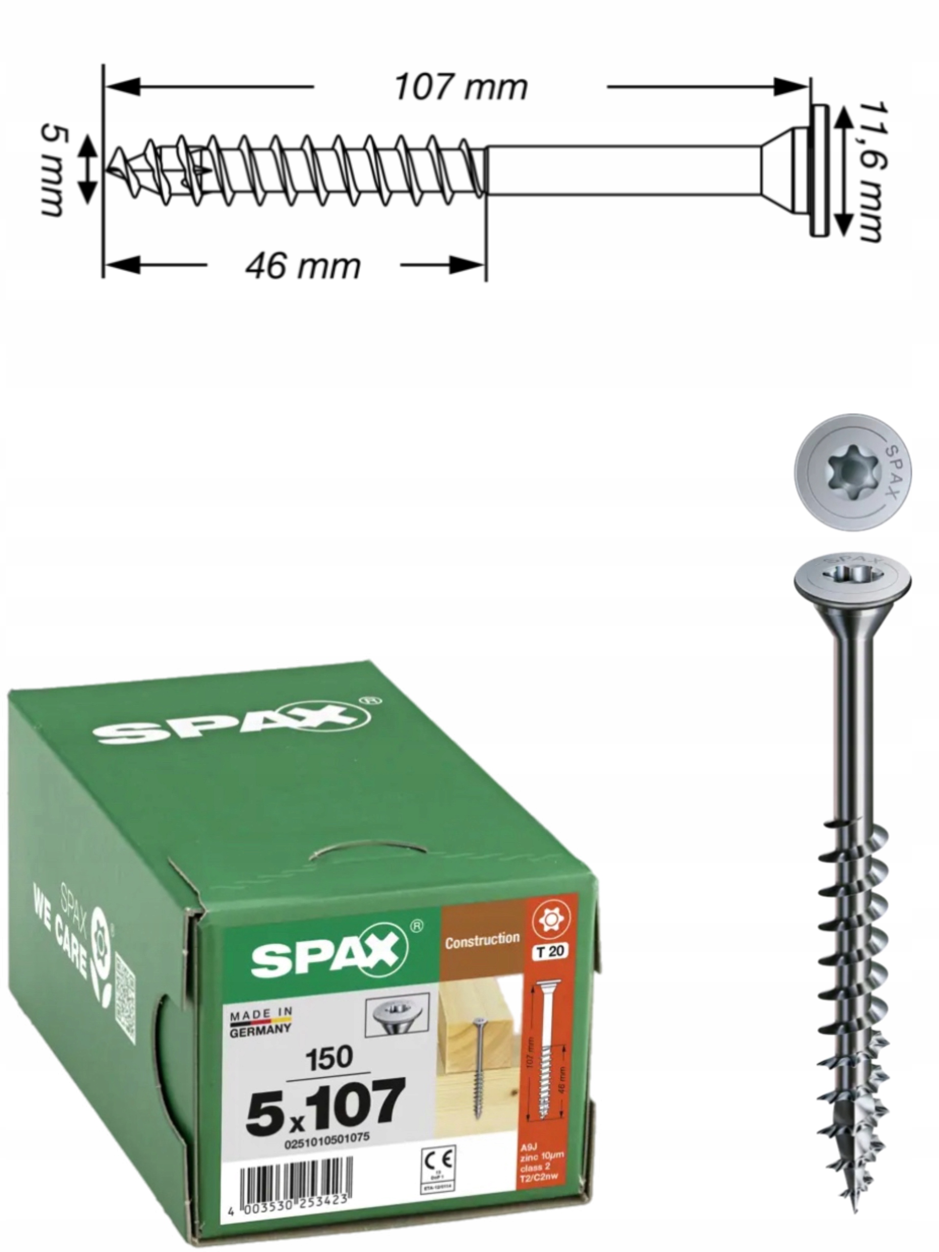 Univerzální vruty Wirox do dřeva Spax 5 x 107 mm 150 ks