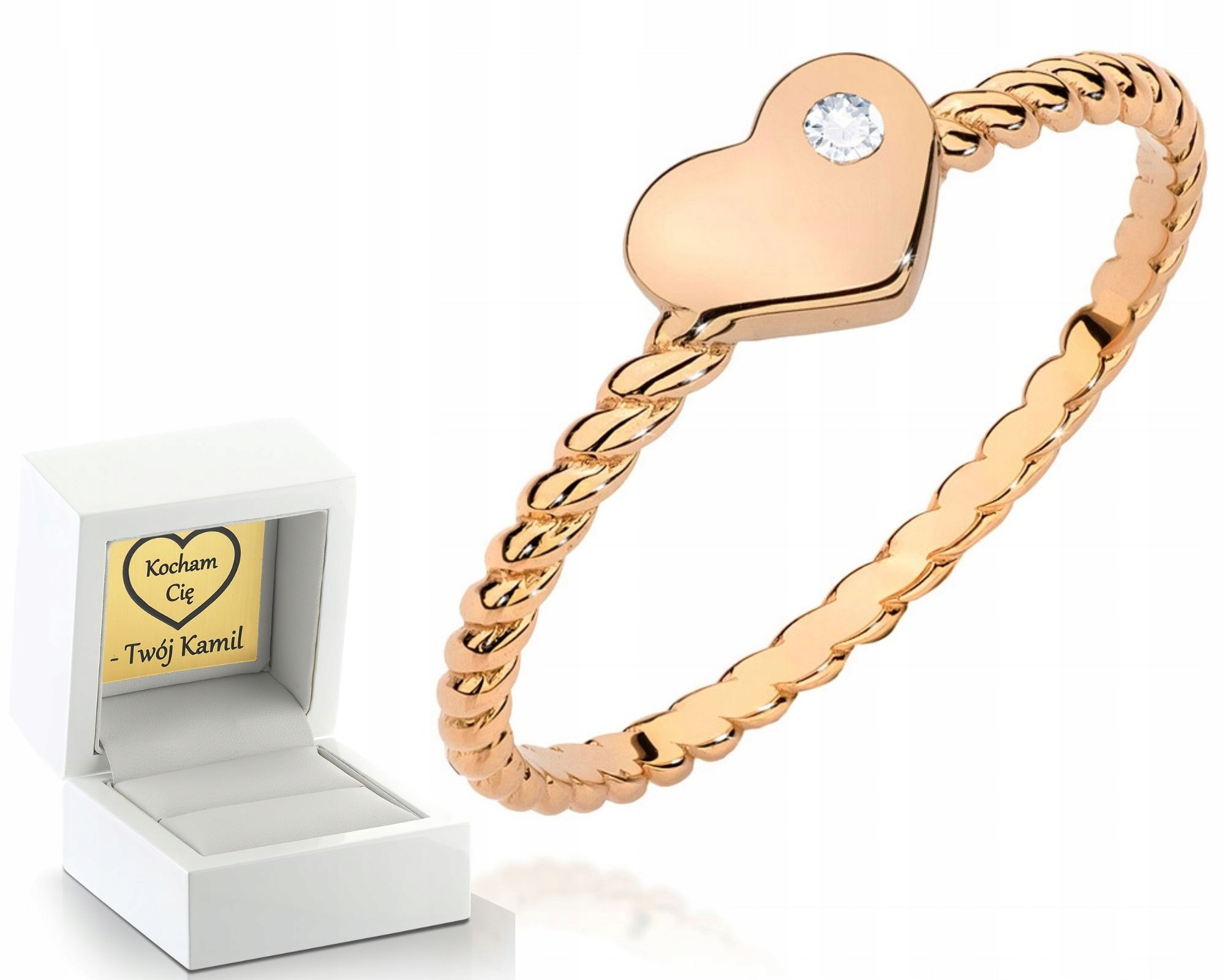 Růžové Zlato Prstýnek S Briliantem Srdce Gravírování