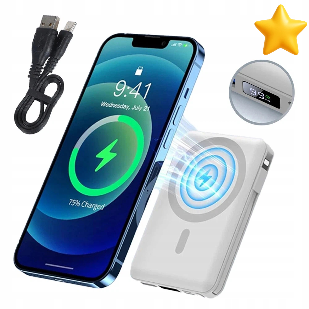 Bezdrátová Magnetická Power Banka 10 000 Mah S Kabelem Lightning Pd 20 W