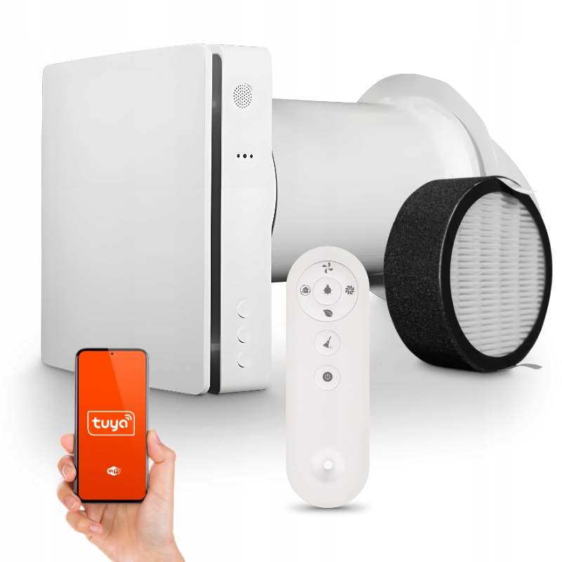 Nástenný rekuperátor WiFi Tuya, diaľkové ovládanie, filter, 60 m3/h, ventilátor s 3 rýchlosťami