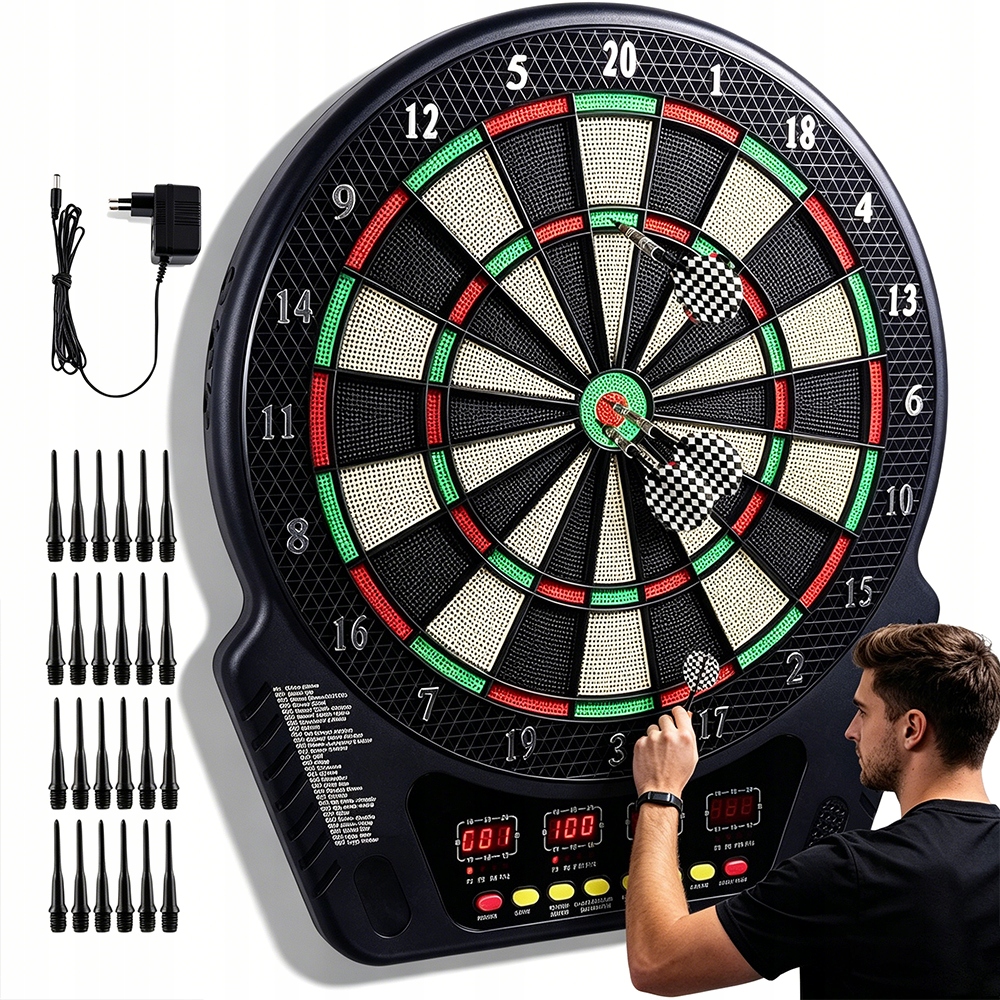 Tarcza Dart Elektroniczna Siatka Ochronna 243 Gry Led 6 Miękkich Rzutek