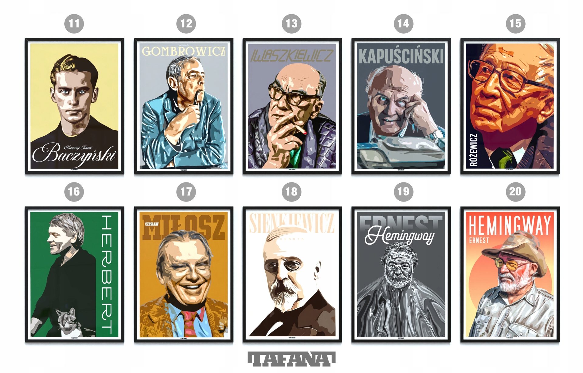 Plakat Norwid Kapuściński Gombrowicz Różewicz A3